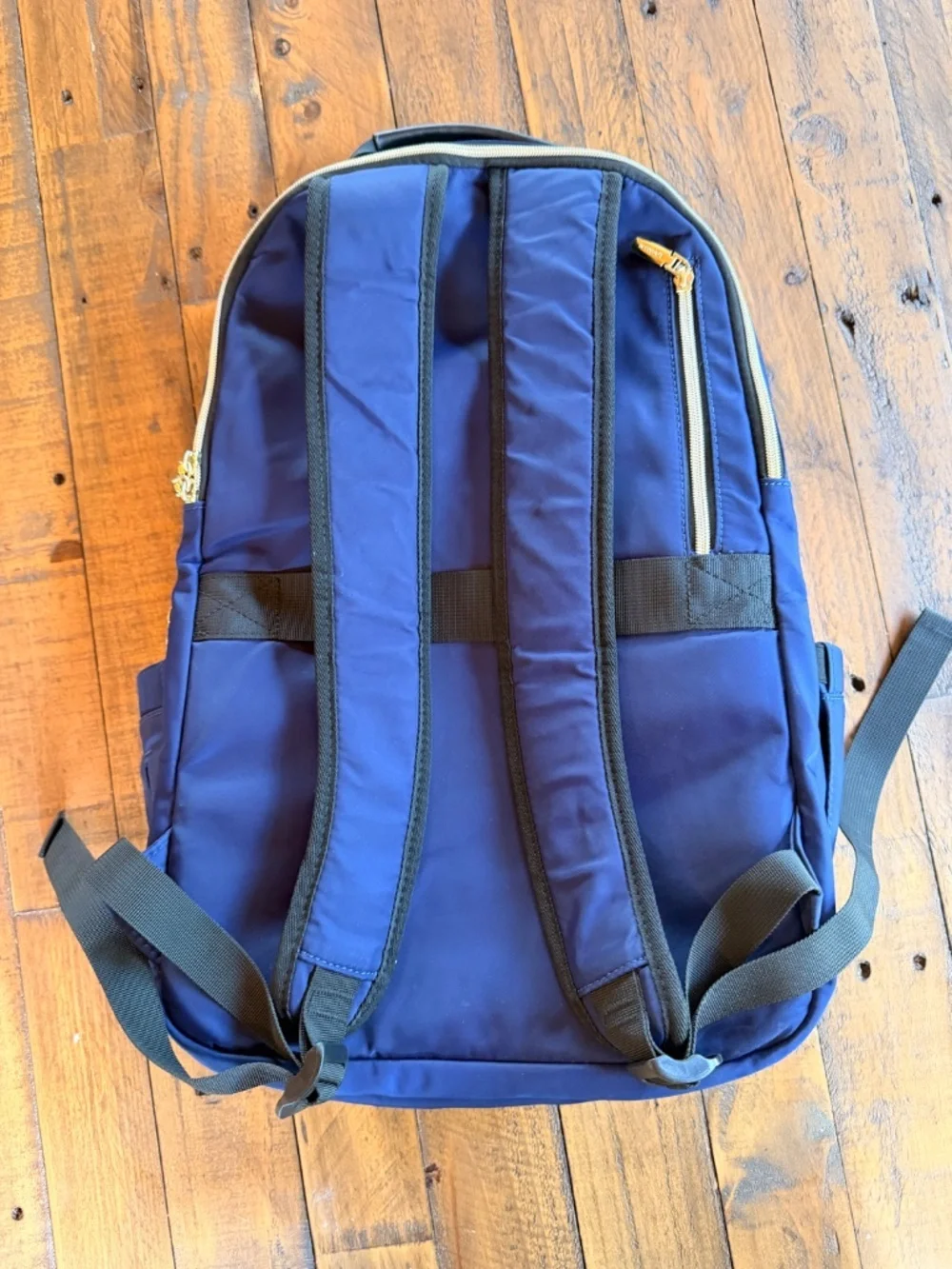 Lovnak Quilted Navy Backpack USB Charging Port Travel School Bag